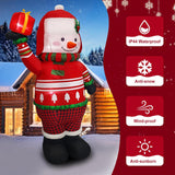 Christmas Inflatable Decoration 5.6 Ft Snowman Holding Gift Adorable Holiday Yard Decoration With Red Sweater, Hat & Pla