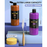 Beginner Acrylic Paint Set, 8 Colors (16.9Oz/500Ml Each) Bulk Large Bottles Artist Primary Paints For Canvas, Walls, Ceramics, Rocks, Eggs, Glass, Crafts