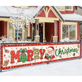 Large Christmas Banner Christmas Outdoor Decorations,Red Bow And Santa Claus Yard Sign,Merry Xmas Banner For Indoor/Outdoor Xmas Party Happy New Years Celebration