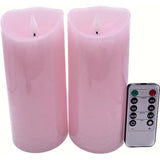 Large Pink Flameless Candles Pack Of 2- Real Wax Pillar Candles With 3D Realistic Flame-Rose Scented-Dia 3.15X 7 Inch,Brightness Control, Well For Varentine Day,Home Decor.Wedding,Camping