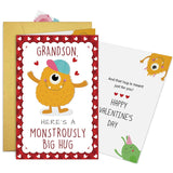 Funny Grandson Valentine'S Day Card Gift, Cute Monster Valentines Card For Grandson, Here'S A Monstrously Big Hug