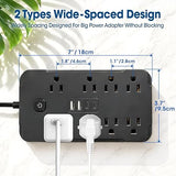 10FT Surge Protector Power Strip 8 Outlets 4 USB Ports 2 USB C Flat Plug Black