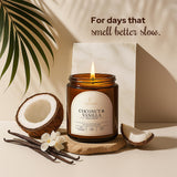 Coconut & Vanilla Scented Candle – 7 Oz | 100% Soy Wax With Cotton Wick | 50 Hour Burn | Aromatherapy Candle For Home, Stress Relief & Relaxation | Gift For Women & Men