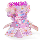 Happy Birthday Grandma Pop Up Card, Colorful Pop Up Greeting Card For Great Grandma Creative Birthday Gift Popup Box Creative Gifts Envelope For Granny Grandmother