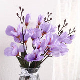Artificial Magnolia Flowers Bouquet With 17'' Long Stem, Realistic Silk Flower Bouquet For Home Table Centerpiece Wedding Decor, 2 Branch, Not Include Vase