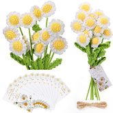 12 Sets Valentine'S Day Gifts For Teachers Bulk Daisy Knitted Flower Bouquet Crochet Daisy And Awesome Cards Employee Appreciation Gifts For Staff Coworkers Nurse (White)