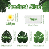 60 Pcs Artificial Palm Leaves And Plumeria Flowers For Tropical Party Decoration,Green Monstera Leaf With Plumeria Flower For Hawaiian Luau Party Table Decoration Summer Beach Tiki Bbq Wedding Decor