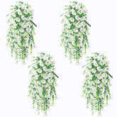 Artificial Fake Plants For Outdoor Spring, Summer, Autumn And Of Decoration, 4Pcs Faux Silk Morning Glory Long Vines Stems Uv Resistant Look Real For Outside Home Porch Patio (White)