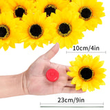 40Pcs Fake Sunflowers Heads With Stems 4'' Artificial Sunflower Silk Sunflower Heads For Outdoor Home Wedding Birthday Party Decoration (Yellow)