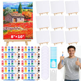 10Pack 8X10 Inch Canvas And Easel Set, Art Canvas Boards Bulk With Easel Stand, Mini Acrylic Paint & Brushes Set, Paint Trays, Sip And Paint Kit For Adults Couples Day Night Paint Party