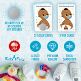 Baby Shower Boy Scratch Off Poop Game, Easy To Play Silly Games, Funny Idea, Ice Breaker Activity. Raffle Cards, Blue Pacifier, African American, Set Of 40 Cards Made In Usa