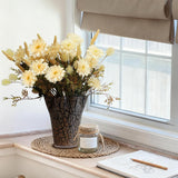 Artificial Mums Bouquets Faux Daisy Flowers, 4 Bunches Handmade Flowers, 17.7" Natural Farmhouse Mums Bouquets For Winter Home Decor, Indoor Decor & Table Centerpieces(Pale Yellow)
