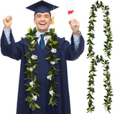 2 Pcs Hawaiian Graduation Lei 6.56 Ft Maile Lei Green Garland White Tuberose 2026 Graduation Gift Leaf Flower Necklace For Wedding Hawaiian School Ceremony Luau Aloha Summer Party Supplies