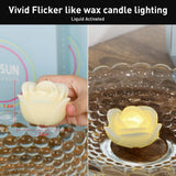 Floating Candle Flicker Wax Led Floating Candles Flameless Batteries Power Tea Lights Water Activated For Wedding Home Party Centerpiece Vases Bath Outdoor Pool Pond Decor (12 Pack, Warm White-Rose)