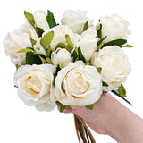 13Pcs Cream White Artificial Roses, Fake Rose Bouquet Realistic Faux Rose Flowers For Diy Wedding Table Centerpiece