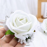 Set Of 2 Wrist Corsage Wristlet For Wedding Prom Women Bride Bridesmaid Artificial Rose Flower Decorations Homecoming Anniversary Party (White)
