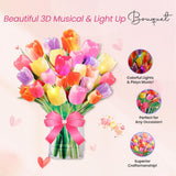 3D Popup Tulips Bouquet Greeting Card | Musical Light Up Flowers Bouquet | Decorative Floral Design | Mom Women Wife | Envelope & Blank Note Card | Perfect For Birthday, Anniversary, Get Well, All Occasion