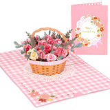 Rose Basket Pop Up Card With Envelope Blank Card, Flower Bouquet Greeting Card For Valentine'S Day, Mother'S Day, Birthday, Anniversary, Get Well, Gift For Him Her Mother Wife Husband Friend