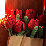 Tulip Crochet Flowers, Finished Handmade Crochet Tulips, Artificial Tulip Home Decor, Length 38Cm/15 Inches, Knitted Flower Never Withered, Flowers For Mom, Daughter, Wife, Teacher (Red, 6)