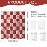Red Valentines Shower Curtain - Sweet Love Kiss Me Heart Shower Curtain For Valentine Day Decorations, Romantic Retro Grid Waterproof Bath Curtain 72 X 72 Inch