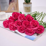 60 Pcs Fake Hot Pink Roses Artificial Flowers Bulk Realistic Silk Faux Rose With Stems For Wedding Decoration Anniversary Bridal Bouquet Diy Floral Arrangement Romantic Home Decor Gifts