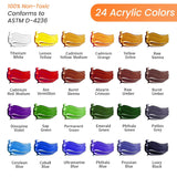 Acrylic Paint Set, Canvas Painting Kit With 24 Acrylic Paints, Nylon Brushes For Adults, Beginners, Hobbyists, Artists, 31 Pieces Set