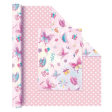 Butterfly Wrapping Paper Roll - 1 Roll 17” X 33 Ft Butterfly Fairy Wrapping Paper Pink Purple Flower Gift Packing For Kids Girls Birthday Baby Shower Bridal Shower Decor Reversible Polka Dot