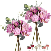 Purple Peonies Artificial Flowers 21Pcs Fake Silk Peonies With Eucalyptus & Stems - Faux Flowers Centerpieces For Table Vase Home Bouquet Cemetery Grave Headstone Floral Arranging Crafting Decorations
