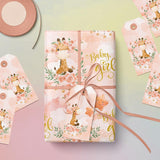 Baby Girl Wrapping Paper Roll - Mini Roll - 17 Inch X 33 Feet - Cute Giraffe And Baby Girl Lettering Design, Perfect For Baby Shower, Party, Holiday