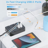 Flat Plug Surge Protector Power Strip with 6 Outlets and 4 USB Ports and 5FT Cord