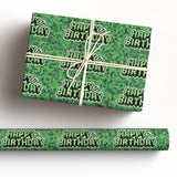Birthday Wrapping Paper Boy Happy Gift Wrap Bag Party Decoration For Kids Gamer Thick Cute Pixel Style 17X29.5” 10 Sheets In A Roll Green