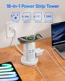 Tower Power Strip with 9 Outlets 8 USB Ports 15W Wireless Charger 6FT Retractable Extension Cord