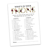 Bridal Shower Game Wedding Shower Bachelorette Party Bulk Activity Game Cards 50-Pack Floral Whats On Your Phone