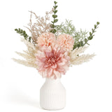 Small Artificial Flowers In Ceramic Vase 13.5" Centerpieces Coffee Table Decor, Silk Flower Arrangements For Home Decor Indoor Fake Flower Bouquet For Bathroom Dining Room Kitchen Wedding Pink