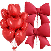 Red Heart Balloons, Foil Bow Balloons, 10Pcs 18 Inch Heart Shaped Balloon And 38 Inch Helium Red Bow Foil Balloon For Birthday Valentines Engagement Baby Shower Bridal Wedding Anniversary Decor