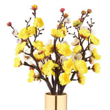 Artificial Plum Blossom 6 Pack Simulation Long Stem Silk Flower Branches Home Kitchen Decoration Party Supplies (White And Yellow)