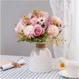 Fake Flowers In Vase, Artificial Pink Flowers In Vase For Decoration Faux Flowers Fake Floral For Home Decor Indoor Dining Table Centerpiece (Pink)