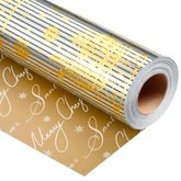 Christmas Wrapping Paper, Reversible Silver Gold Leaf Sled Design Gift Wrapping Paper Suitable For Christmas, Mini Roll (17 Inch X 32.8 Feet)