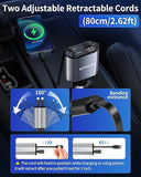 4 in 1 Retractable Car Charger USB C USB A Fast Charging Adapter for iPhone Galaxy Pixel