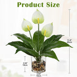 Fake Flowers In Vase 15.8" White Anthurium Artificial Flowers With Vase Tropical Flowers Artificial Realistic Faux Flower Glass Silk Flower Arrangements For Home Bathroom Kitchen Table Centerpiece