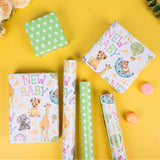 Reversible Baby Shower Wrapping Paper For Kids Girls Boys - 17 Inch X 16.5 Feet - Lion Giraffe Animals & New Baby Design For Neutral Baby Shower Party Birthday Holiday