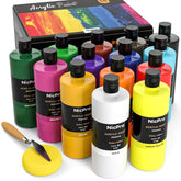 14 Colors Large Bulk Acrylic Paint Set (16.9 Oz,500 Ml) Rich Art Painting Supplies, Non Toxic For Multi Surface Rock Canvas Wood Ceramic Leather Fabric Craft, For Adult With Color Wheel