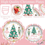 96Pcs Christmas Nutcrackers Party Supplies Pink Nutcrackers Paper Plates And Napkins Christmas Tableware Set Xmas Tree Snowflake Plates For Winter Holiday Seasonal Party Decorations Serve 24