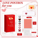 Romantic Love Postbox Acrylic Diy Red Love Notes Box With 50 Blank Love Notes With Envelopes & Cute Glitter Heart Stickers Roll I Love You Gift For Her Long Distance Couple Valentine'S Day Anniversary