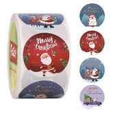 1.5" Merry Christmas Stickers, 4 Designs Xmas Self-Adhesive Label Roll For Gift Decorations & Envelope Seals