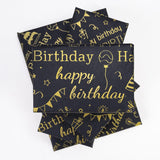 Large Black Gold Birthday Tissue Paper, 20" X 28", Black With Gold Happy Birthday Design For Gift Bags, 30 Sheets