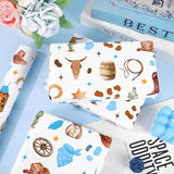 Little Cowboy Wrapping Paper -Mini Roll- 17 Inch X 32.8Ft Blue Brown Cowboy Hat Clothes Cactus Gift Wrap Art Paper For Western Birthday Baby Shower Supplies