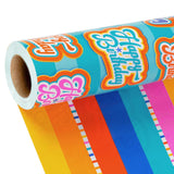 Birthday Reversible Wrapping Paper Mini Roll, Happy Birthday Text And Colorful Stripes, Perfect For Parties And Holiday Gifts, 17" X 33' (46.7 Sq. Ft)