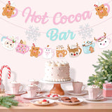 Christmas Hot Cocoa Bar Decoration Kit, Hot Cocoa Bar Banner Hot Cocoa Cups Garland, Pink Gingerbread Hot Chocolate Bar Supplies For Baby Shower Winter Holiday New Year Party Decor