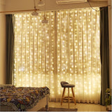 300 LED Curtain Fairy Lights 9.8FT x 9.8FT Warm White USB Plug In with Remote 8 Modes Silver Wire for Bedroom Wedding Party Decor